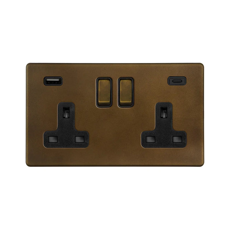 2G USB A+C Socket w/ Black Insert