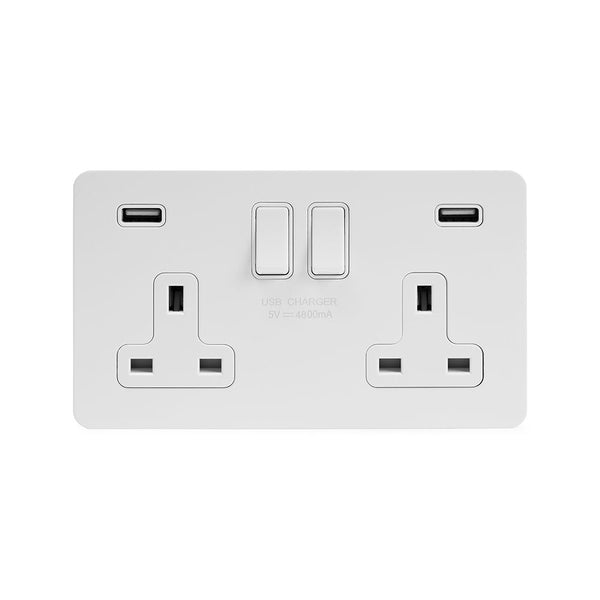 2G USB Socket W/ White insert / Flat plate