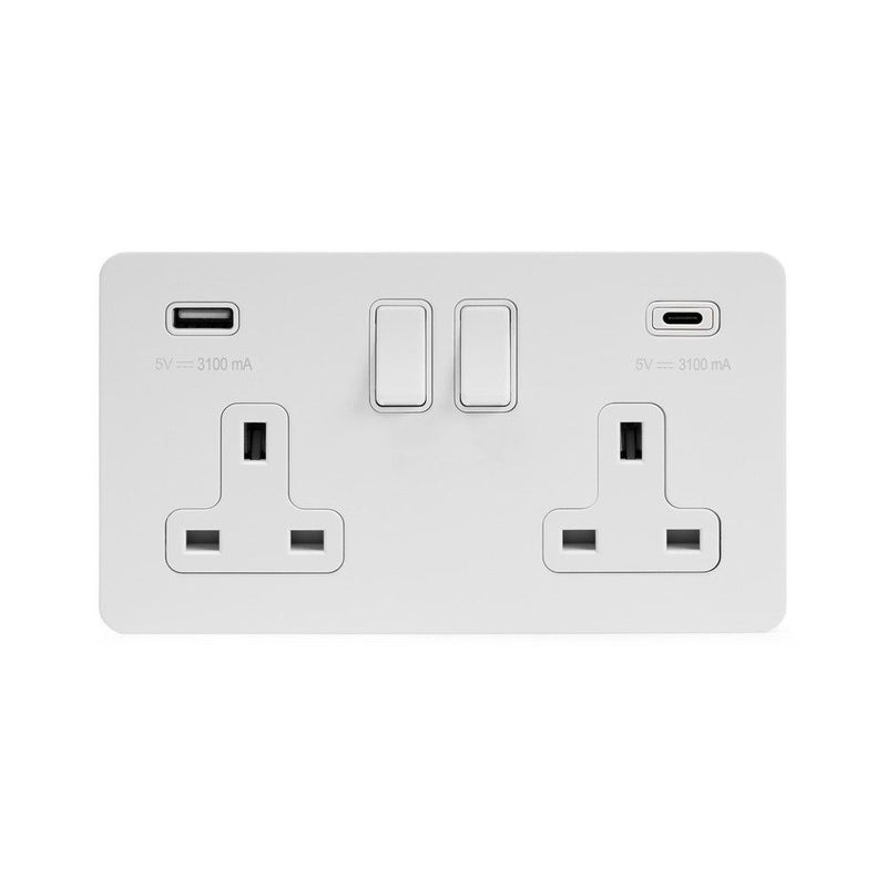 2G USB+C Socket w/ White Insert - Flat Plate