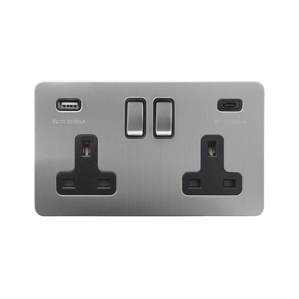 2G USB+C Socket w/ Black Insert - Flat Plate